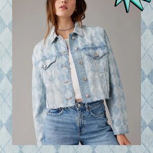 NWT American Eagle x Mean Girls Blue Argyle Denim Jacket